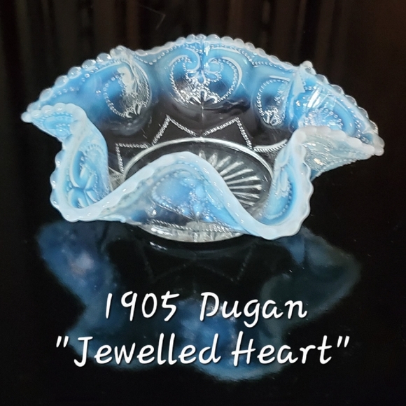 Dugan Other - 1905 Dugan "Jewelled Heart" White Opalescent & Clear 5 7/8" Crimped Anti…